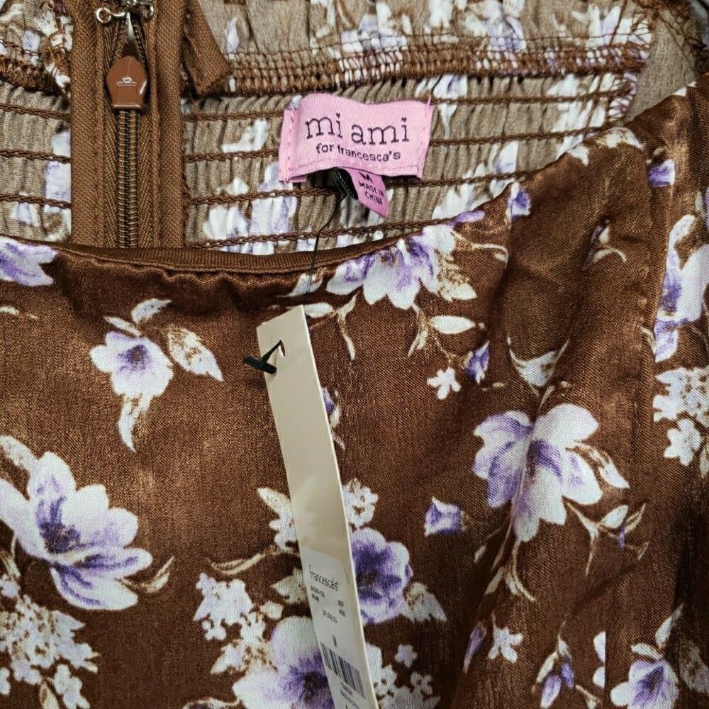 Mi Ami Francescas Long Sleeve Maxi Dress Slit Brown Purple Floral New With Tags - Picture 5 of 9